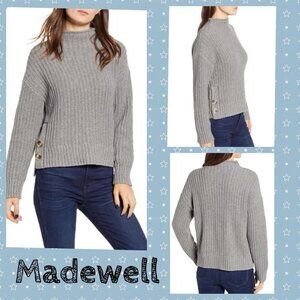Madewell Mock Neck Side-Button Pullover Sweater chunky knit. Size XS